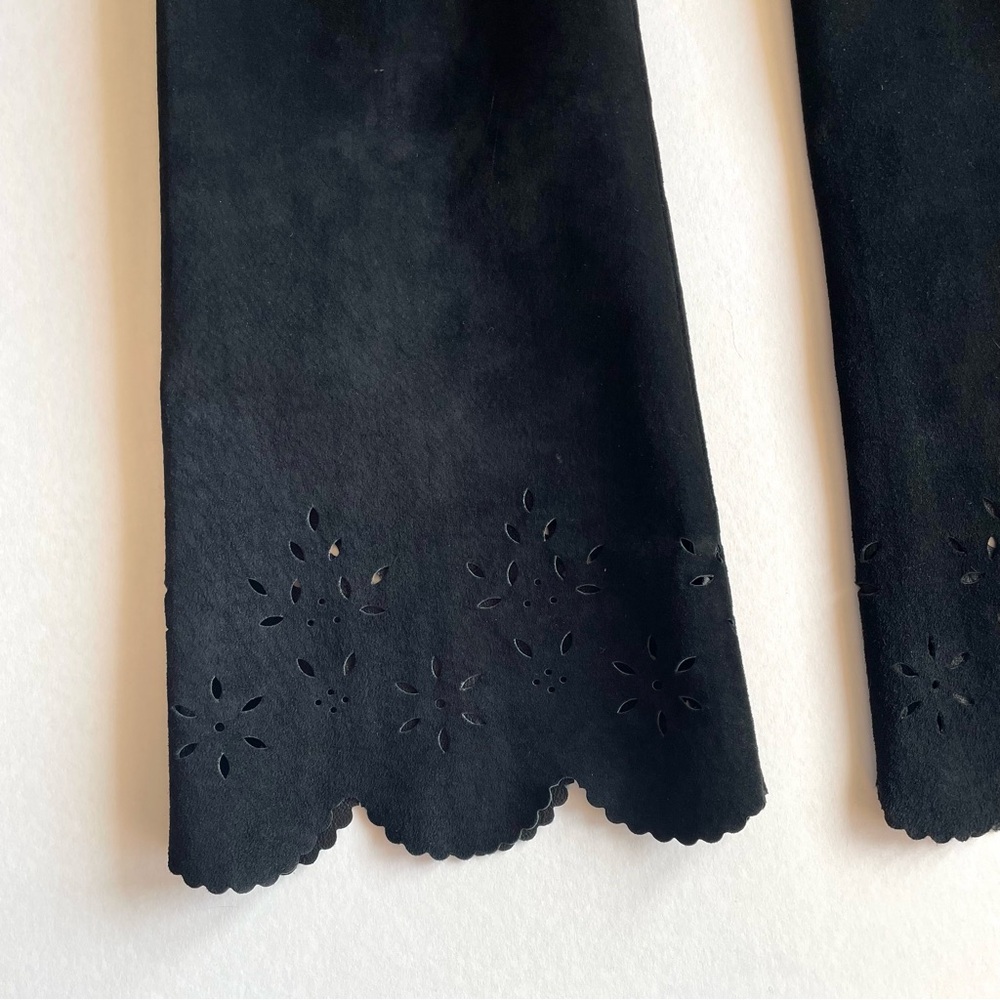 Vintage Danier Black Suede Pants with Scalloped Floral Detail